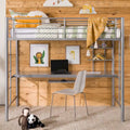 Lit mezzanine double en métal avec bureau - Argent