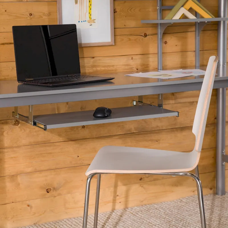 Twin Metal Loft Bed with Desk - Silver