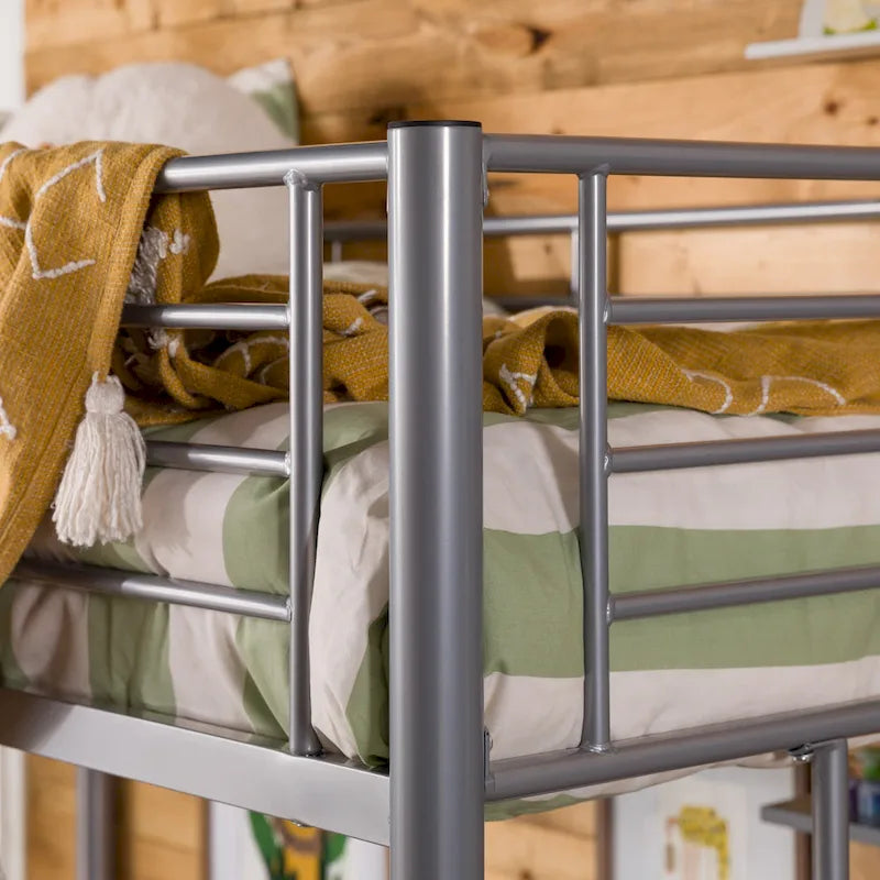 Twin Metal Loft Bed with Desk - Silver