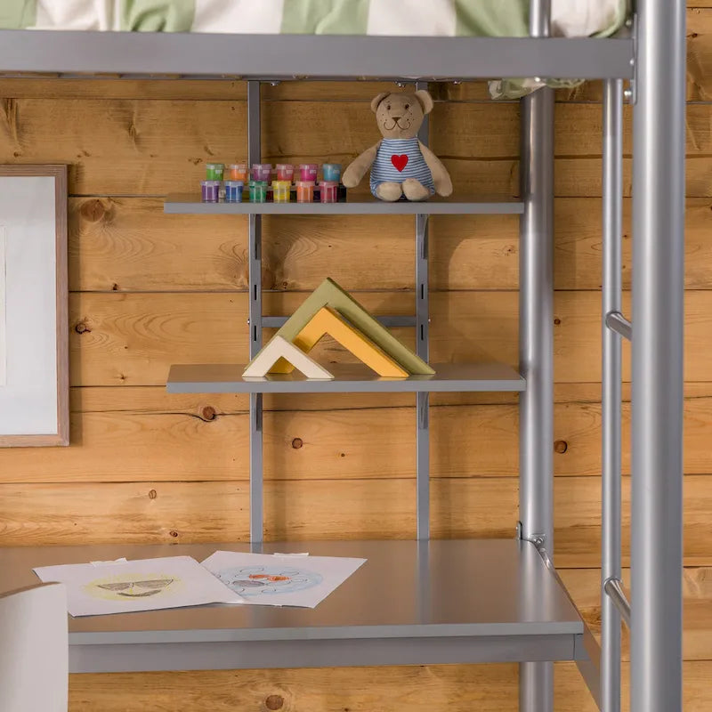 Twin Metal Loft Bed with Desk - Silver