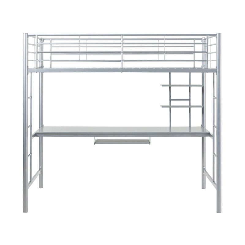 Lit mezzanine double en métal avec bureau - Argent