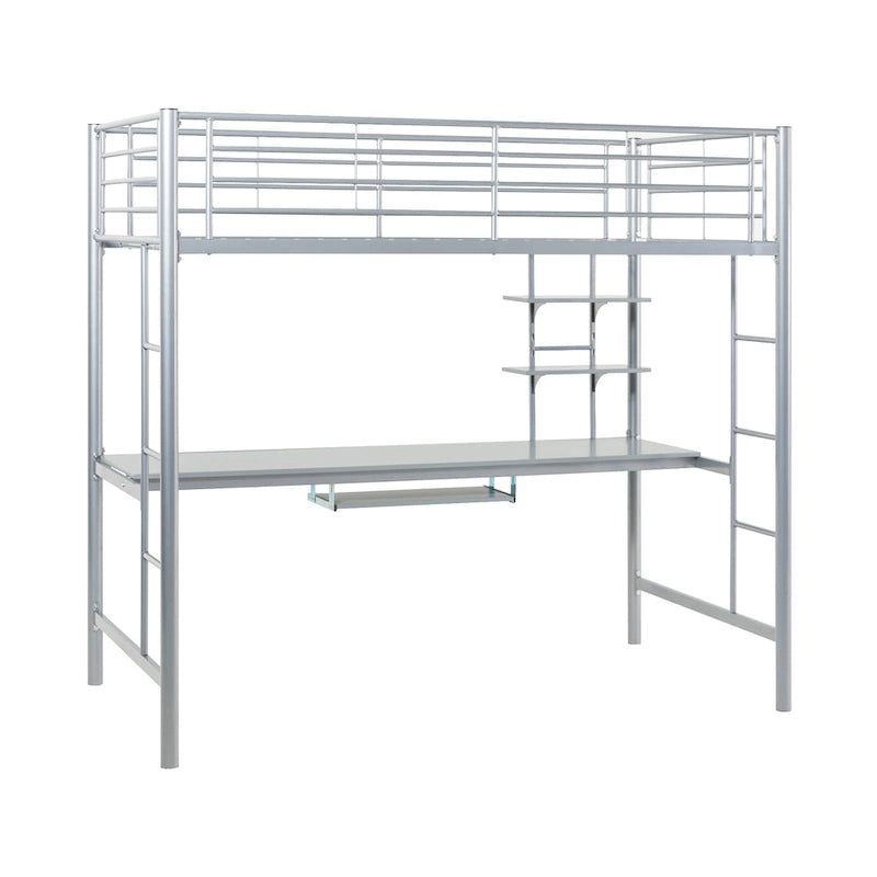 Lit mezzanine double en métal avec bureau - Argent