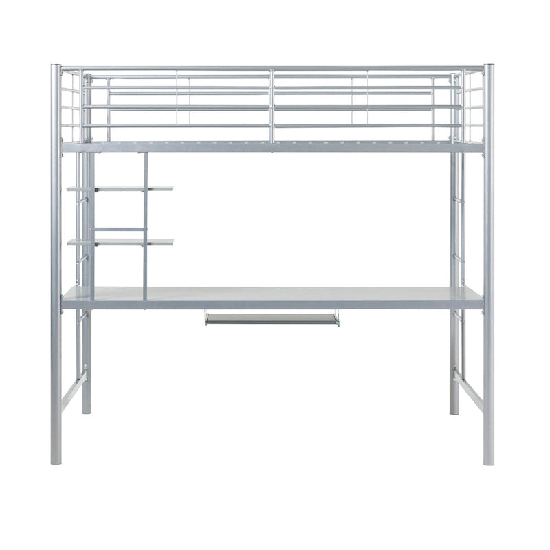 Lit mezzanine double en métal avec bureau - Argent