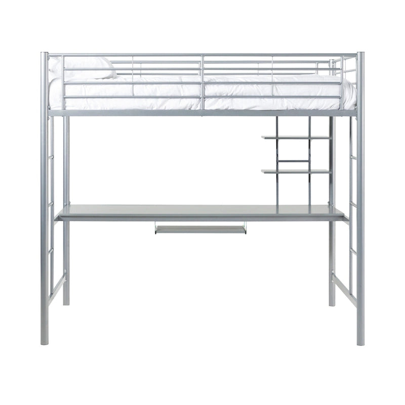 Lit mezzanine double en métal avec bureau - Argent