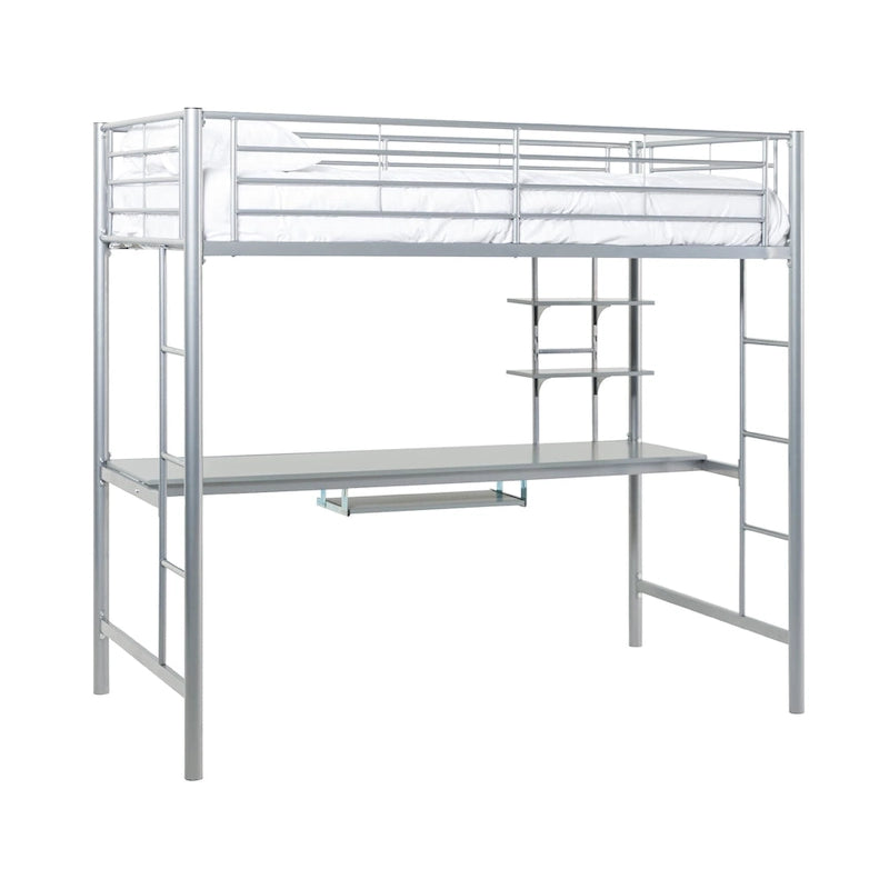 Lit mezzanine double en métal avec bureau - Argent