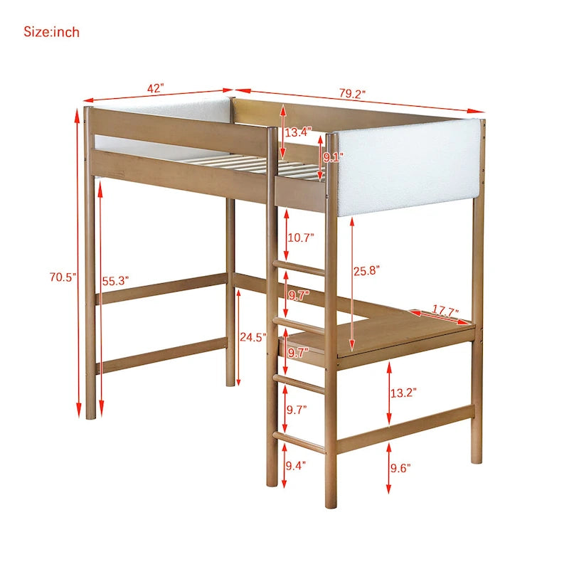 Twin Size Loft Bed with Desk