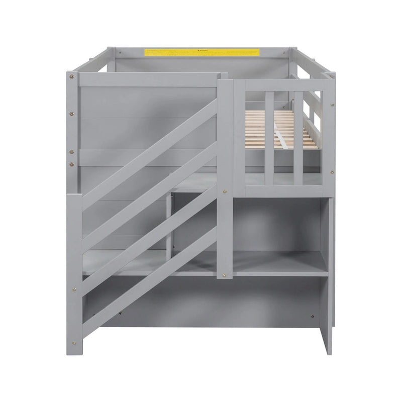 Solid Wood Low Loft Bed With Drawer and Stair,Twin Szie