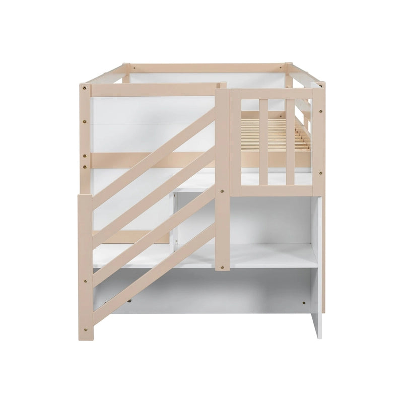 Solid Wood Low Loft Bed With Drawer and Stair,Twin Szie