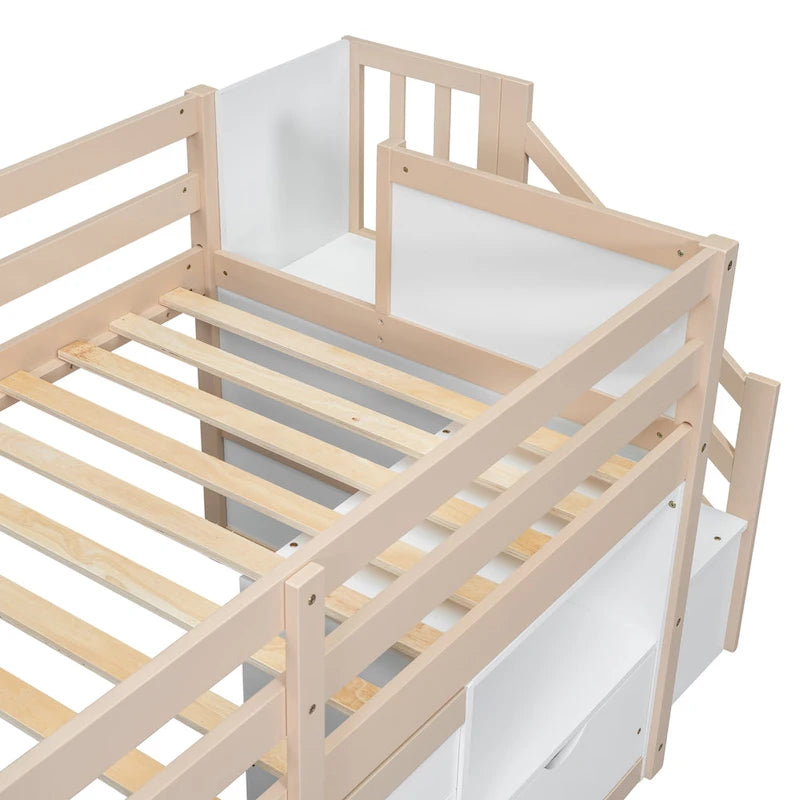 Solid Wood Low Loft Bed With Drawer and Stair,Twin Szie