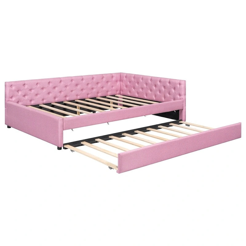 Full XL Size Upholstered Tufted Button Platform Bed