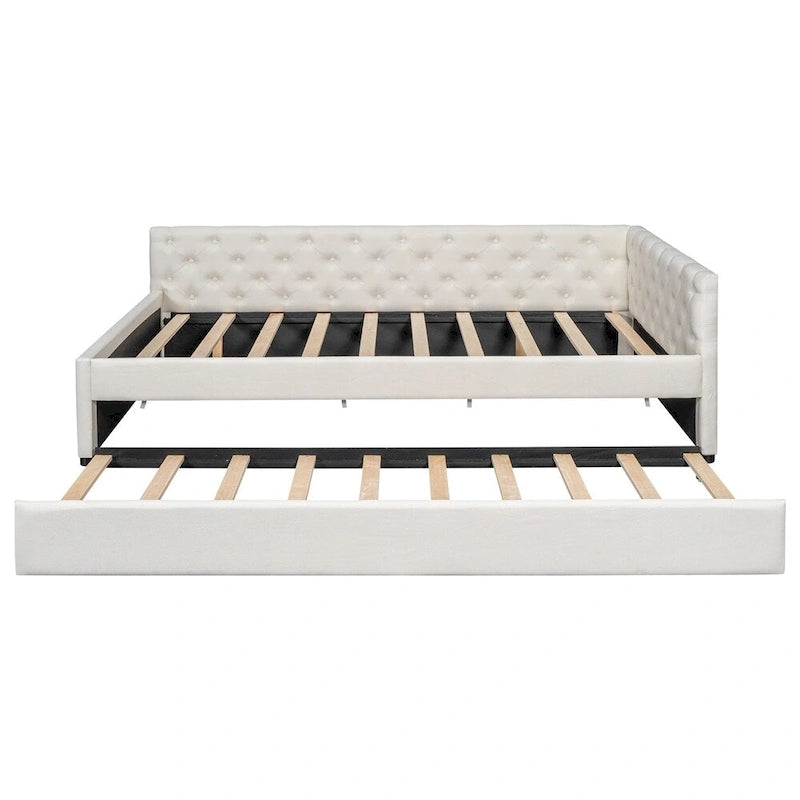 Full XL Size Upholstered Tufted Button Platform Bed