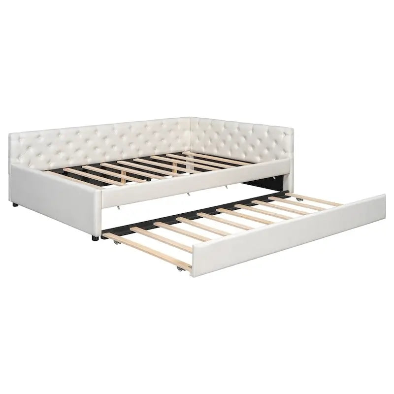 Full XL Size Upholstered Tufted Button Platform Bed