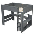 Full Size Loft Bed w/Desk,Multi-storage Shelves,LED,Charging Station