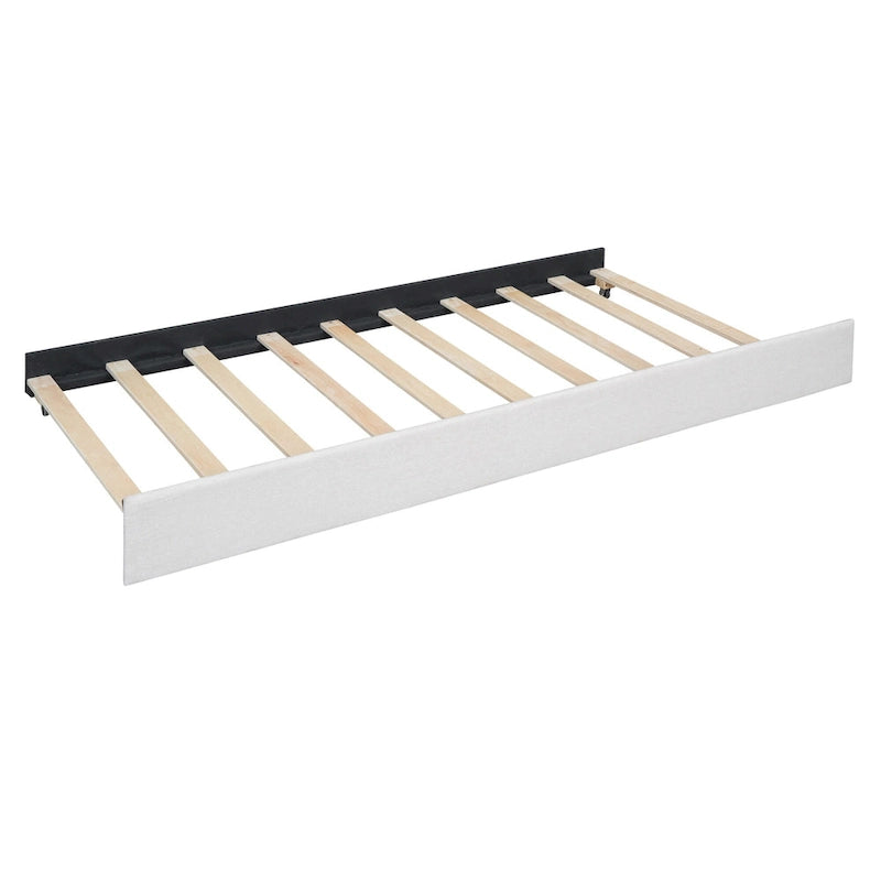 Brick Pattern Headboard Bed Frame Linen Fabric Upholstered Platform Bed, Wood Panel Bed wTrundle Bed & 2 Drawers,Low Profile Bed