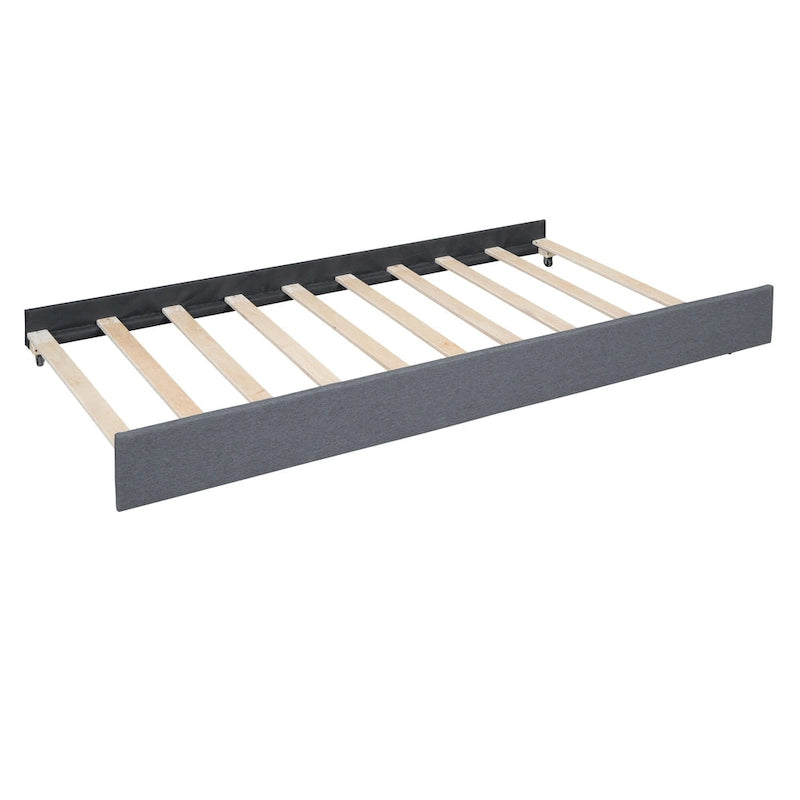 Brick Pattern Headboard Bed Frame Linen Fabric Upholstered Platform Bed, Wood Panel Bed wTrundle Bed & 2 Drawers,Low Profile Bed
