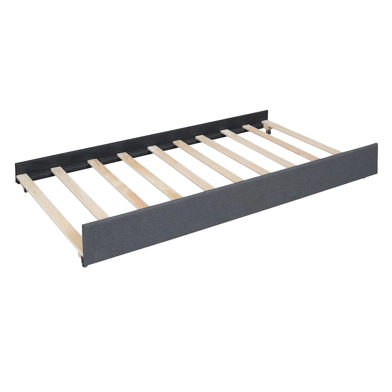 Brick Pattern Headboard Bed Frame Linen Fabric Upholstered Platform Bed, Wood Panel Bed wTrundle Bed & 2 Drawers,Low Profile Bed