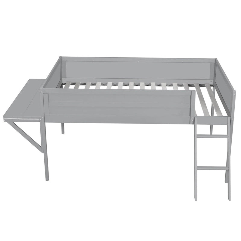 Lit mezzanine de jeu en bois pleine grandeur avec bureau à LED et rangement (capacité de 181 kg)