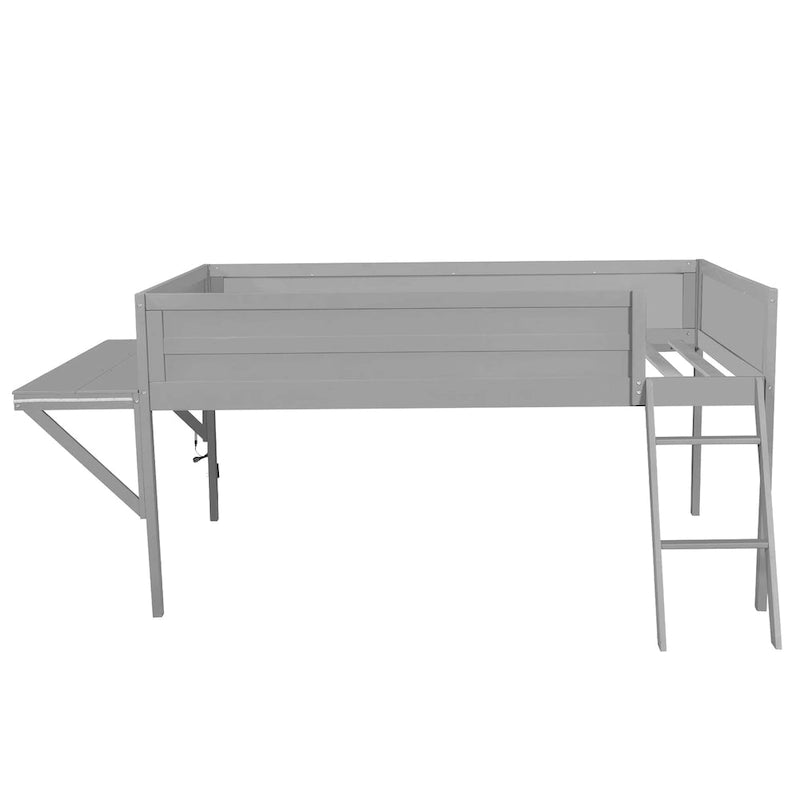 Lit mezzanine de jeu en bois pleine grandeur avec bureau à LED et rangement (capacité de 181 kg)