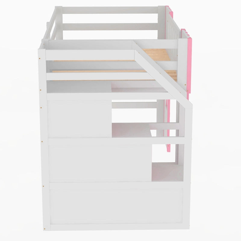 Solid Wood Loft Bed with Storage Staircase and Window