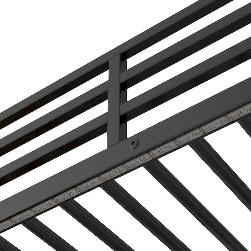 Black Twin Size Metal Wood Loft Bed with Desk and Shelves, Two Built-in Drawers, LED Light and USB Charging Station