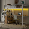Oak Natural Wood + Antique White Twin Size Metal Wood Loft Bed with Desk, Drawers, and USB