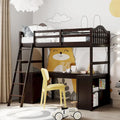 Twin Wooden Loft Bed with Desk and Shelves