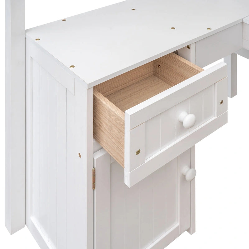 Twin Wooden Loft Bed with Desk and Shelves