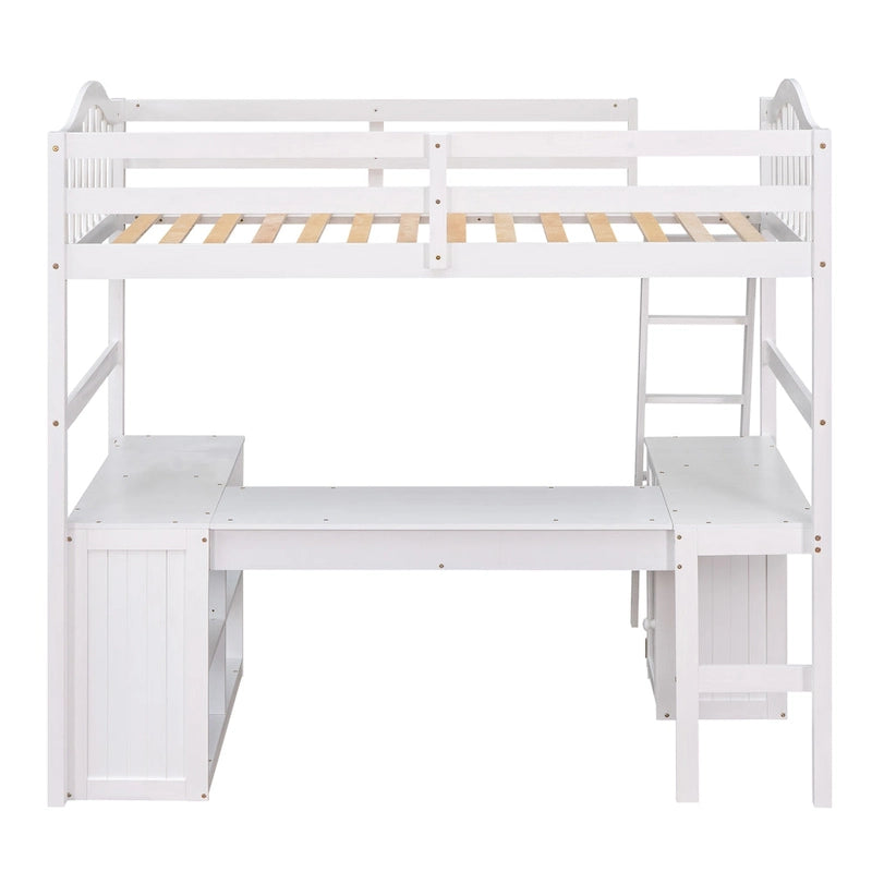Twin Wooden Loft Bed with Desk and Shelves