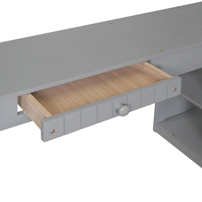 Twin Wooden Loft Bed with Desk and Shelves