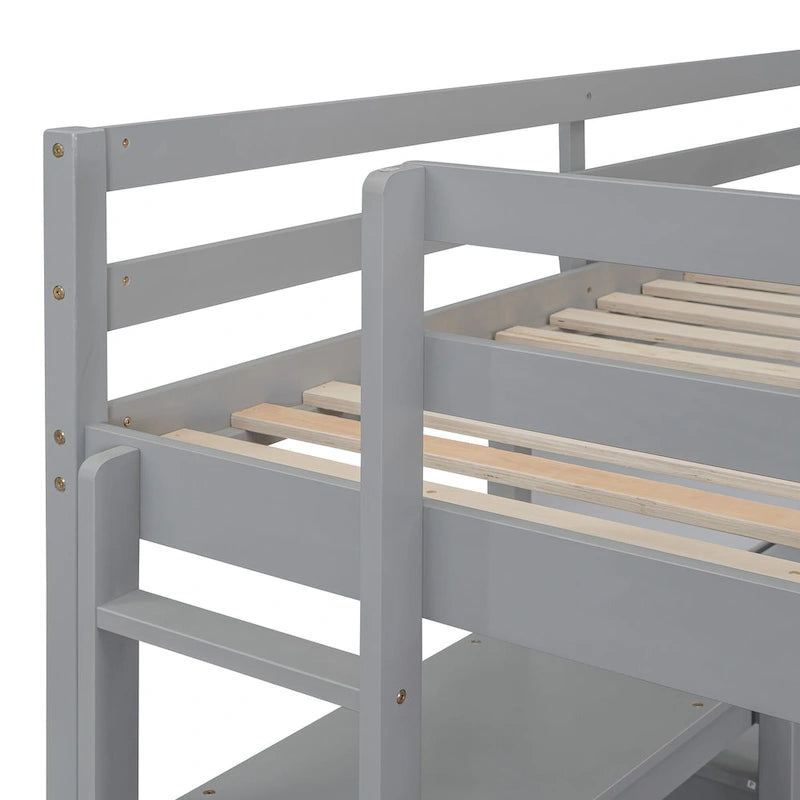 Full Wooden Loft Bed with Shelves and Desk