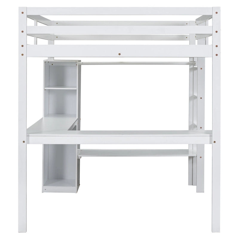 Lit mezzanine en bois massif avec bureau en L et rangements