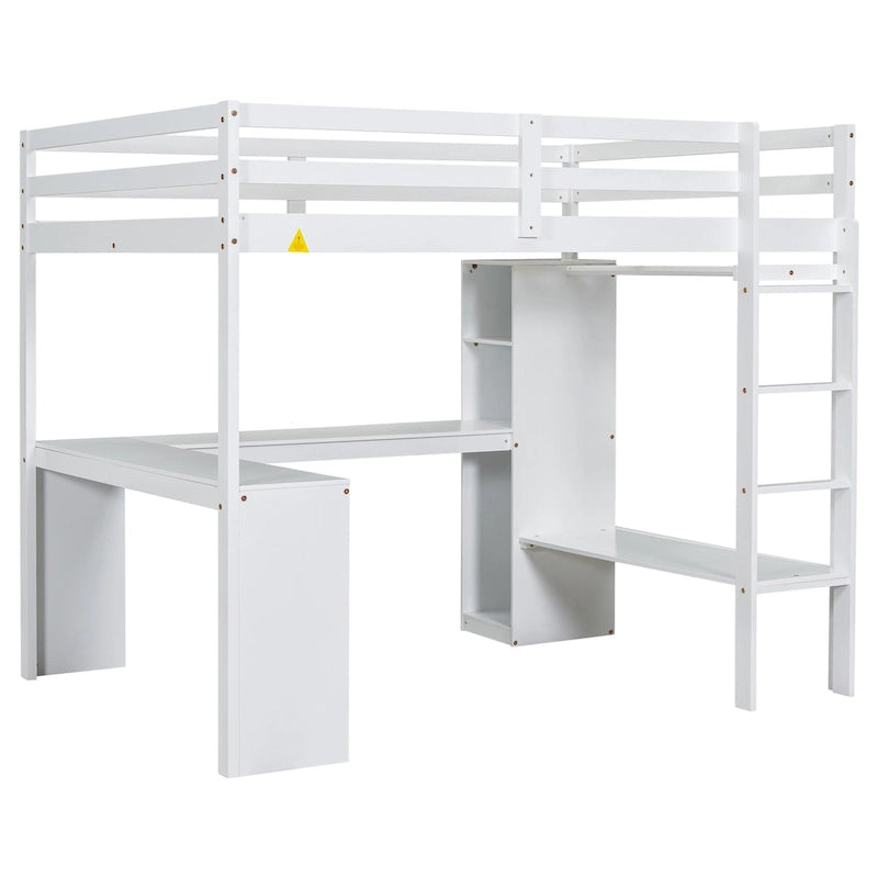 Lit mezzanine en bois massif avec bureau en L et rangements