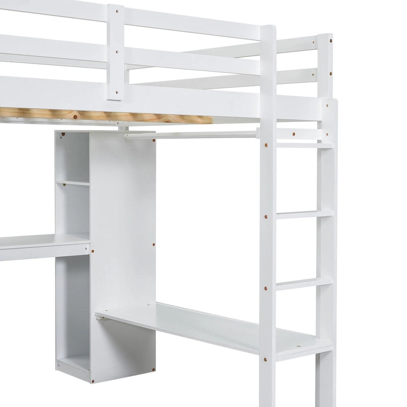 Lit mezzanine en bois massif avec bureau en L et rangements