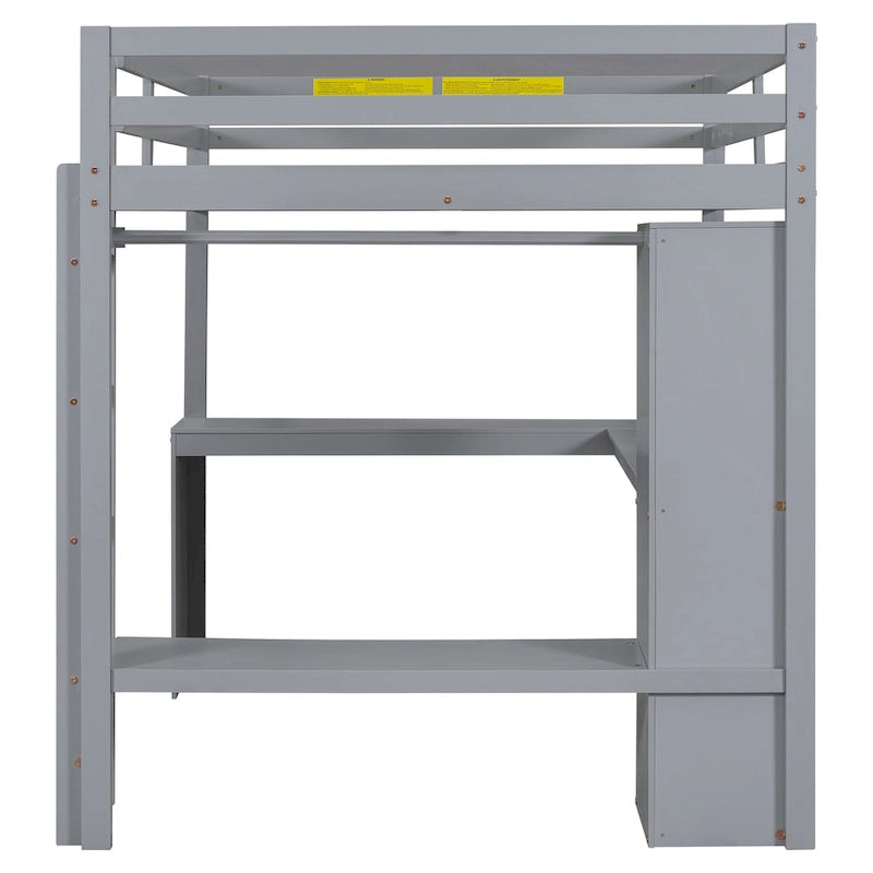 Lit mezzanine en bois massif avec bureau en L et rangements