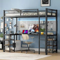 Metal Loft Bed with Desk & Shelves