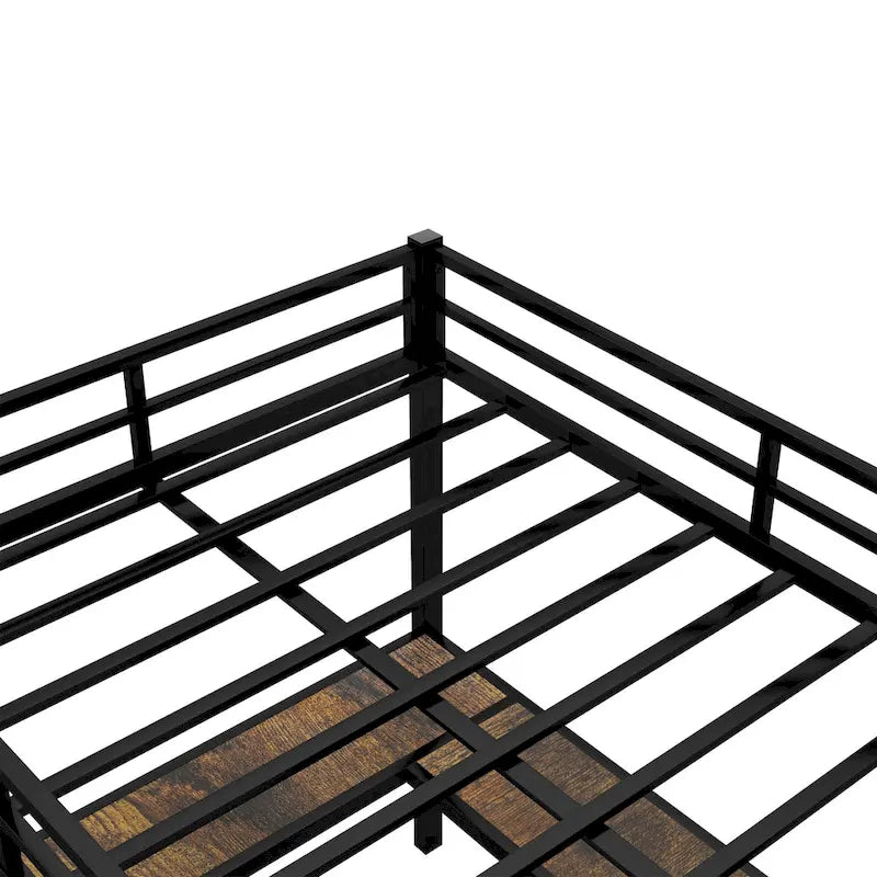 Metal Loft Bed with Desk & Shelves