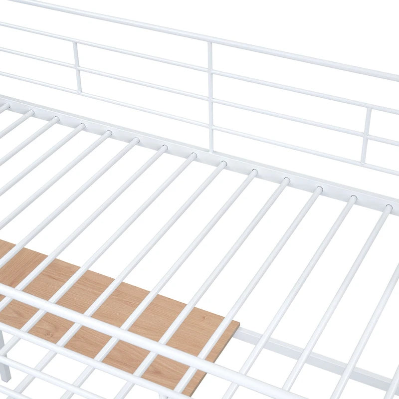 White Modern Twin Metal Loft Bed with Storage