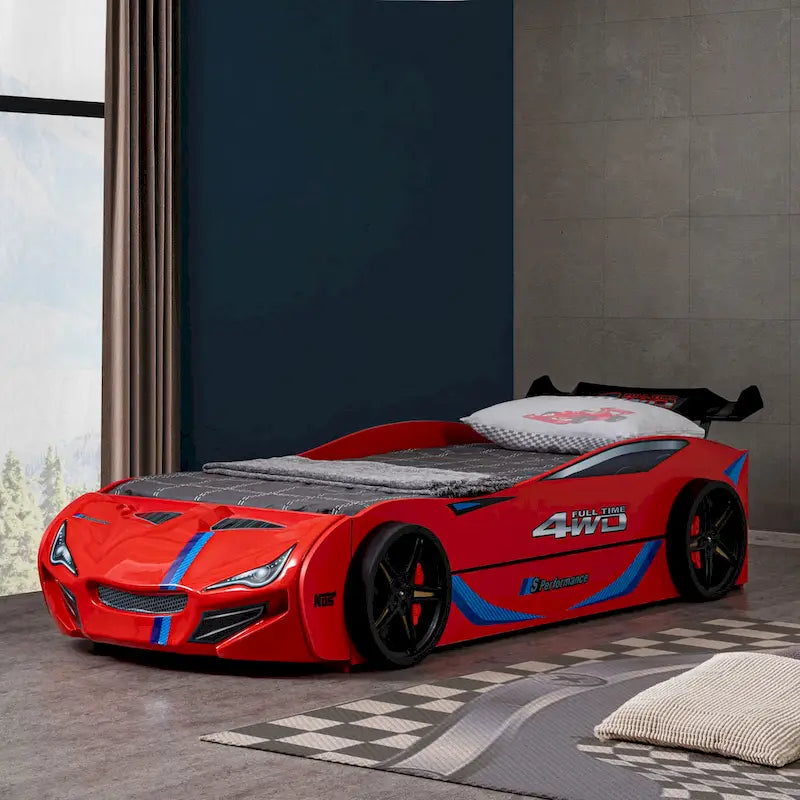 Modern Race Car-Shaped Twin Bed with Trundle