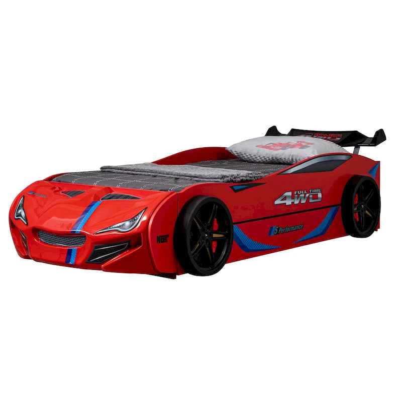 Modern Race Car-Shaped Twin Bed with Trundle