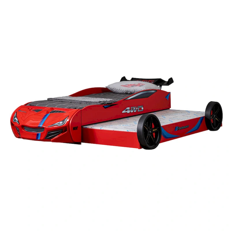 Modern Race Car-Shaped Twin Bed with Trundle