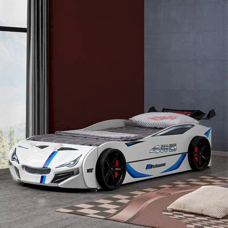 Lit double moderne en forme de voiture de course avec lit gigogne