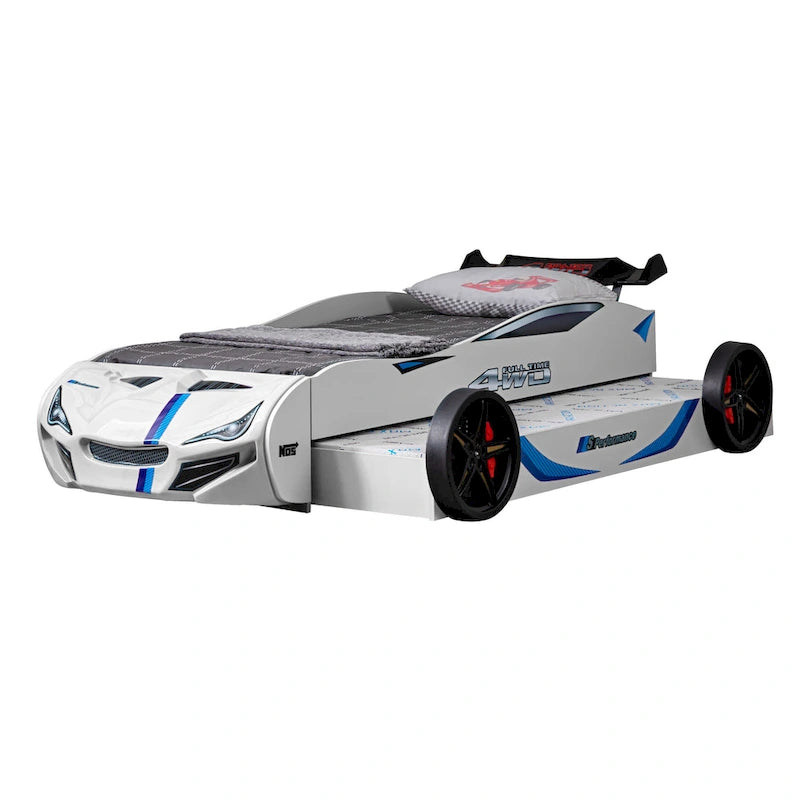 Lit double moderne en forme de voiture de course avec lit gigogne