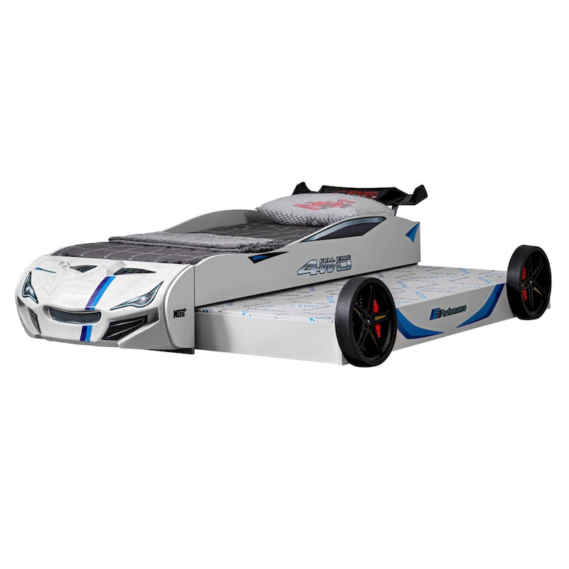 Lit double moderne en forme de voiture de course avec lit gigogne