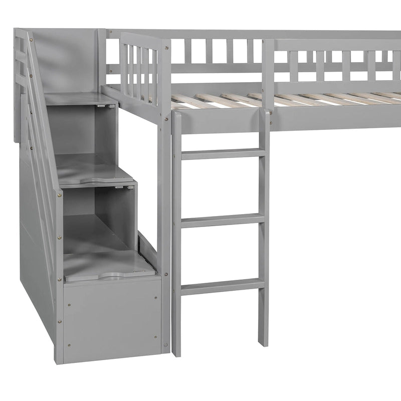 Stairway Twin Size Loft Bed with Slide and Two Drawers