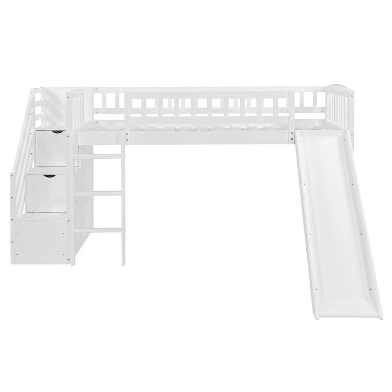 Stairway Twin Size Loft Bed with Slide and Two Drawers