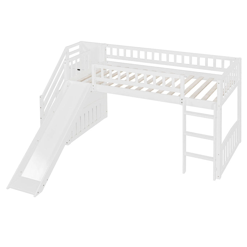 Stairway Twin Size Loft Bed with Slide and Two Drawers