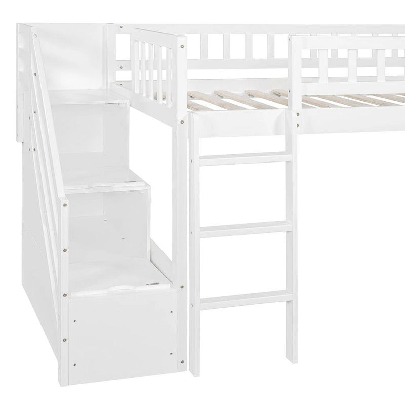 Stairway Twin Size Loft Bed with Slide and Two Drawers