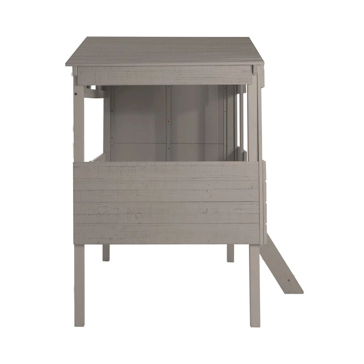 Twin Size Loft Bed with Pull-Out Desk, Storage, Ladder, Guard Rails & Bookcase Shelf - Wooden Kids Loft Bed