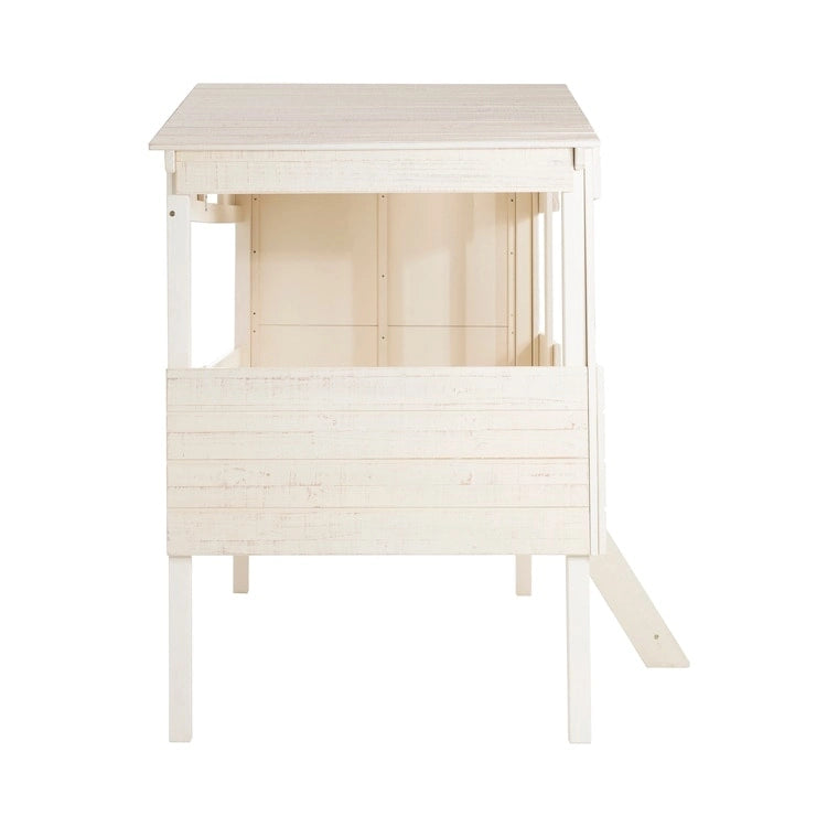 Twin Size Loft Bed with Pull-Out Desk, Storage, Ladder, Guard Rails & Bookcase Shelf - Wooden Kids Loft Bed