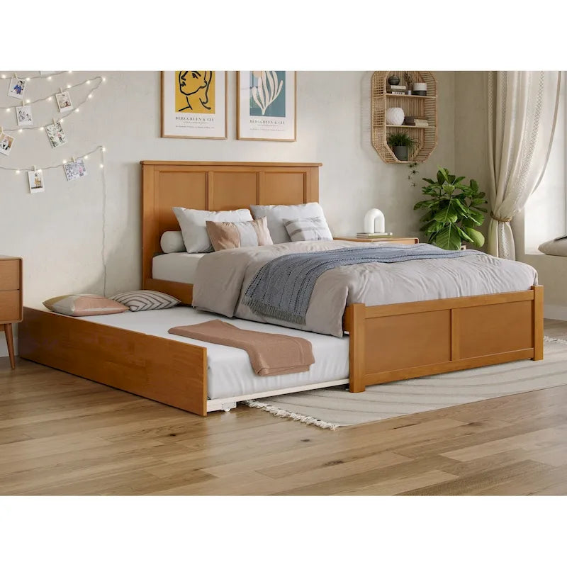 Platform Bed with Footboard and Twin Trundle